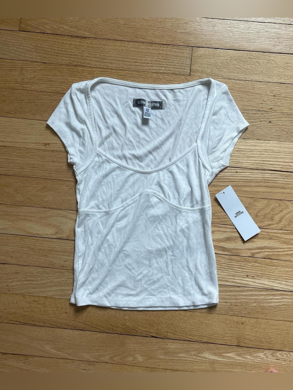 Urban Outfitters White Ribbed Scoop-Neck Short Sleeve Top